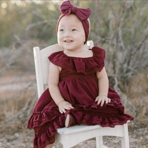 Burgundy baby girls ruffle dress size 12-18 months